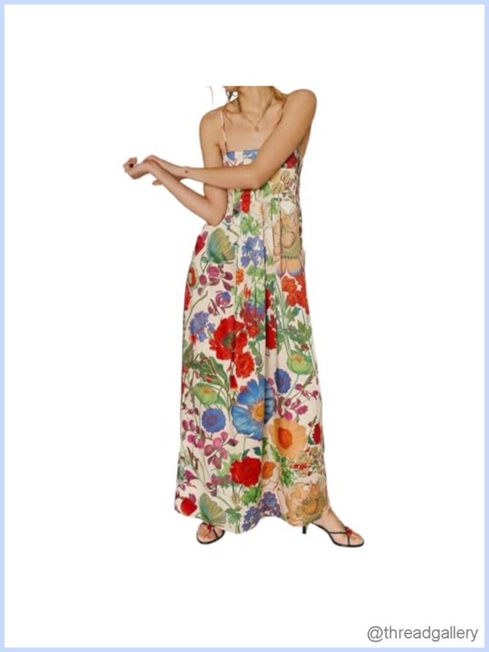 Boho Floral Maxi Dress Backless Spaghetti Strap A-Line Flowy Summer